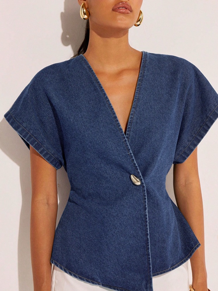 Camicetta in denim blu scuro d - Summer Clothing Wraps recensione e prezzo